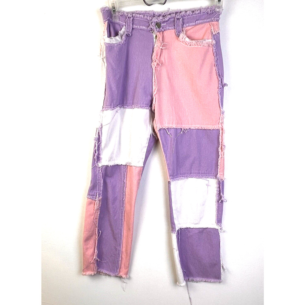Patchwork Jeans Women's Pink Purple High Waist